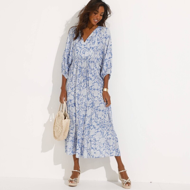 Dlhé krepónové šaty s potlačou