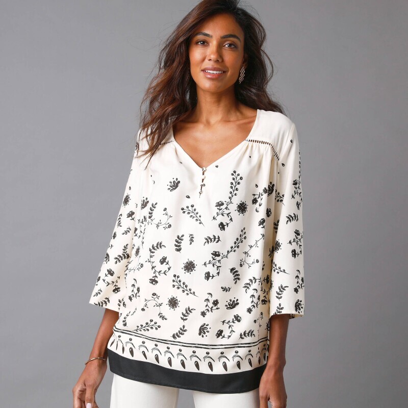 Tunika s 3/4 rukávmi a potlačou