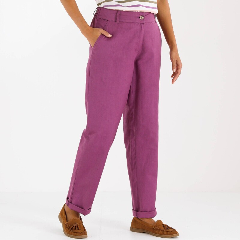 Vzdušné chino kalhoty s pružným pasem, plátno z bavlny a lnu