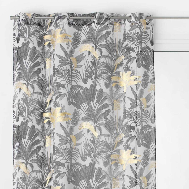 Záclona so vzorom palmových listov a metalickou potlačou