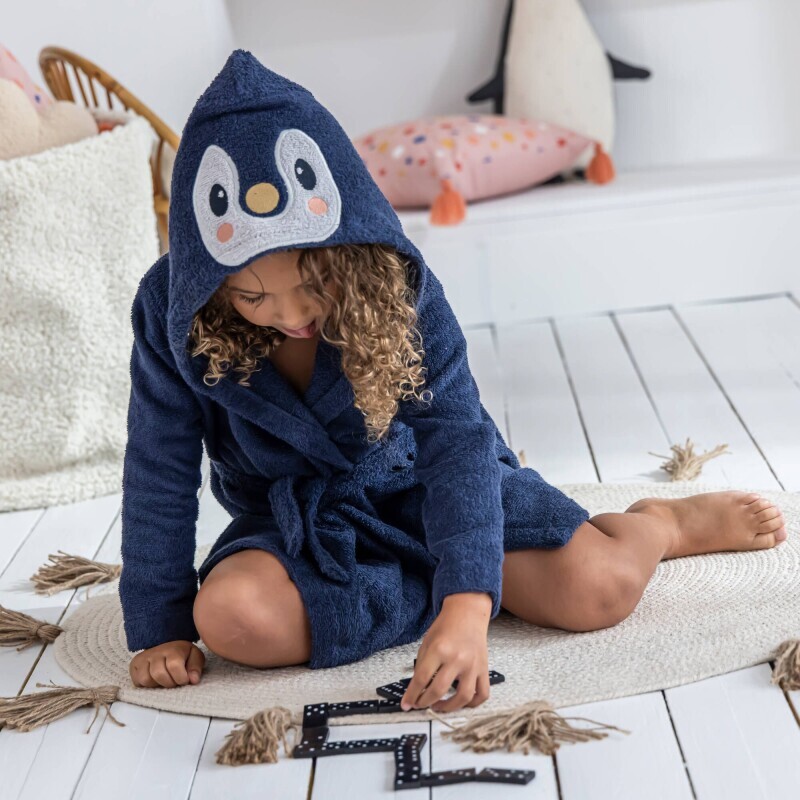 Detský župan z buklé froté zn. Colombine® s motívom tučniaka na kapucni