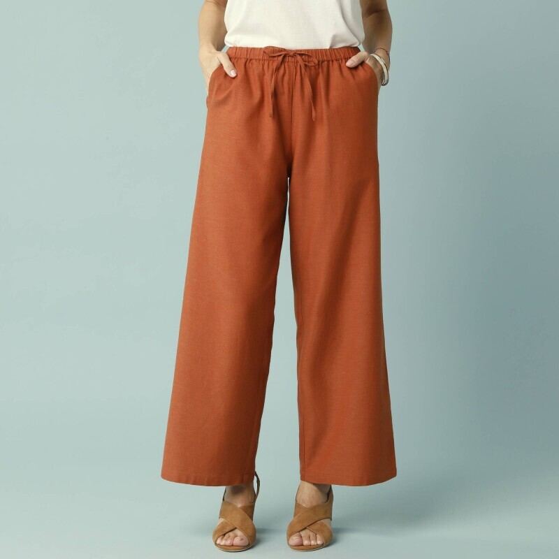 Spodnie z szerokimi nogawkami dla drobnej sylwetki, wiskoza-bawełna-len