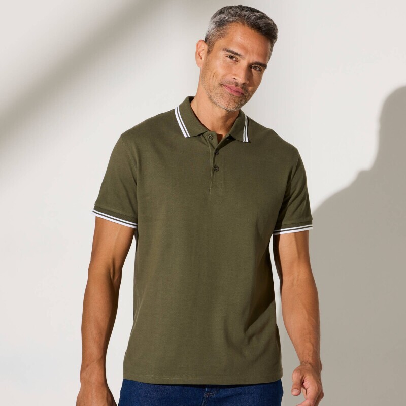 Koszulka polo z dzianiny piqué, z krótkimi rękawami i paskami na rękawach i kołnierzyku
