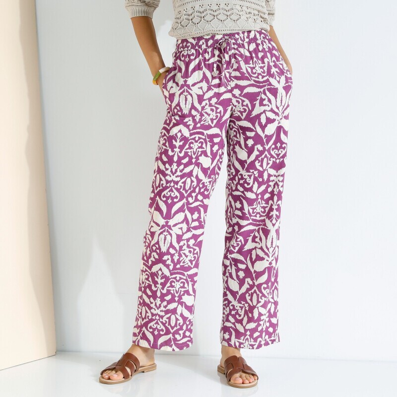 Spodnie z szerokimi nogawkami we wzór etno