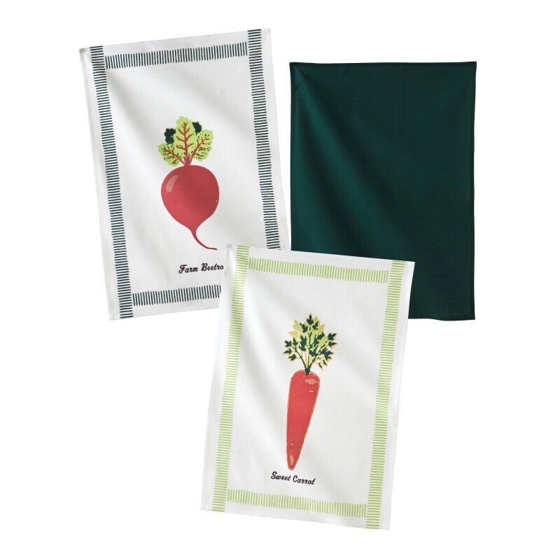 Súprava 3 utierok s potlačou zeleniny + jednofarebná