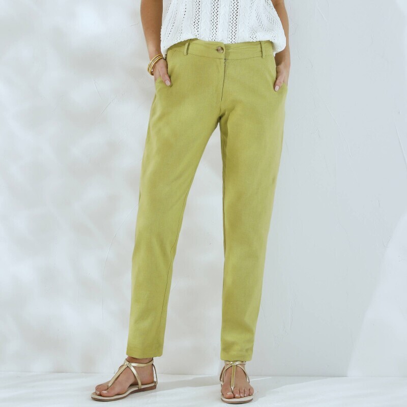 Przewiewne spodnie chino z elastycznym paskiem, bawełna i płótno lniane