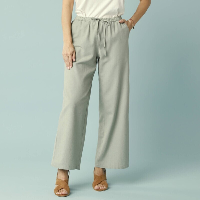Spodnie z szerokimi nogawkami dla drobnej budowy ciała, wiskoza-bawełna-len
