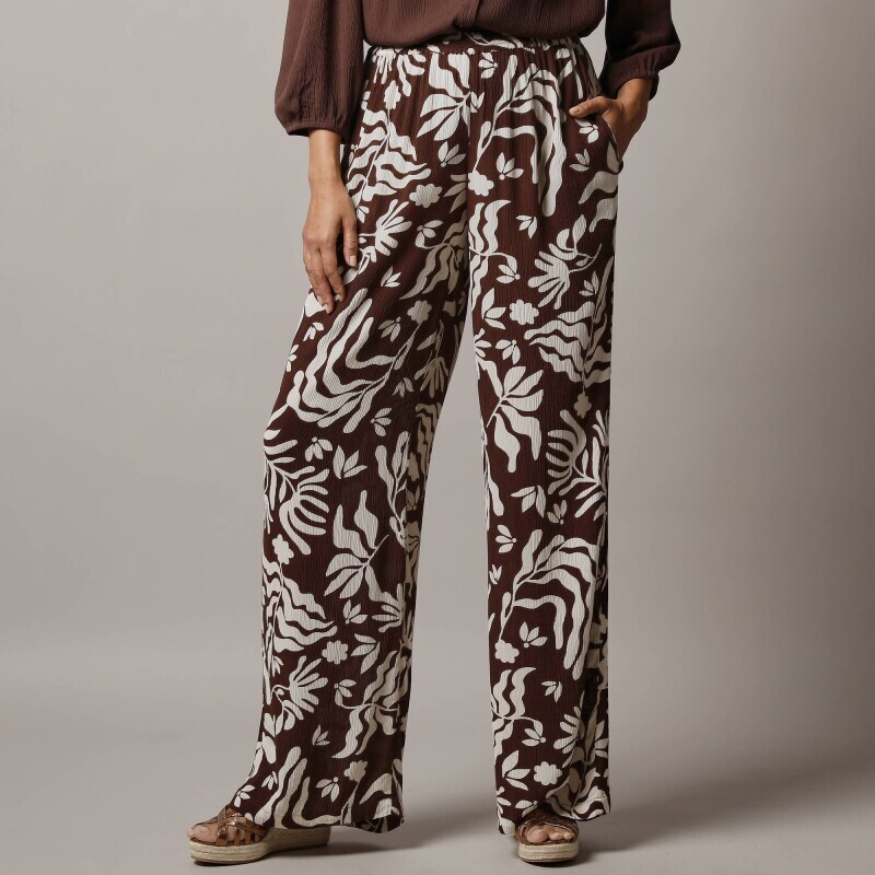 Široké krepónové nohavice s potlačou