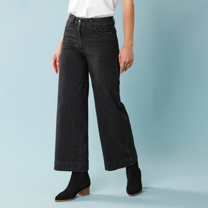 Jeansy 7/8 z wysokim stanem, długość nogawki wewnętrznej 60 cm