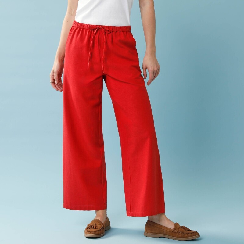 Široké nohavice pre nižšiu postavu zo zmesi viskóza-bavlna-ľan