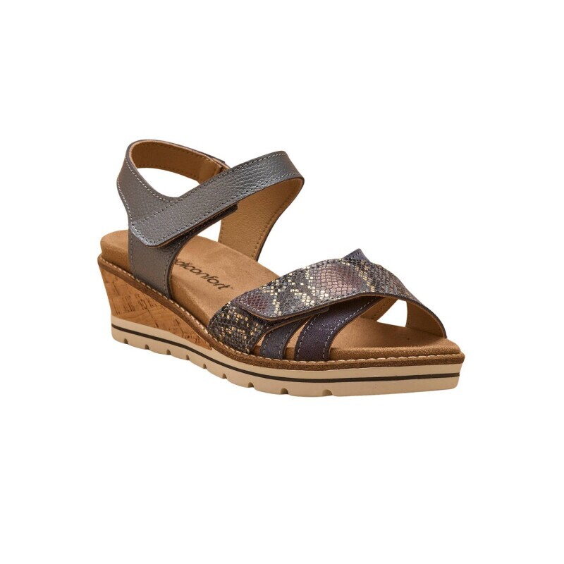 PÉDICONFORT - Sandały na rzepy, niski klinowy obcas