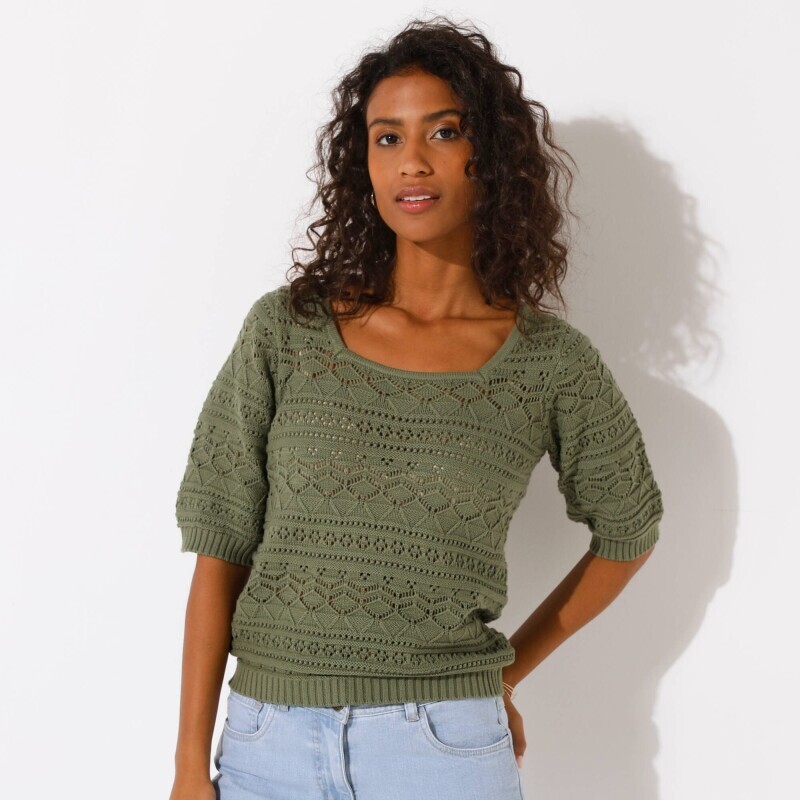 Ażurowy sweter z rękawami do łokci