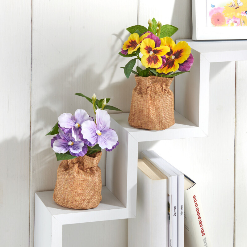 Maceška v jutovém květináči