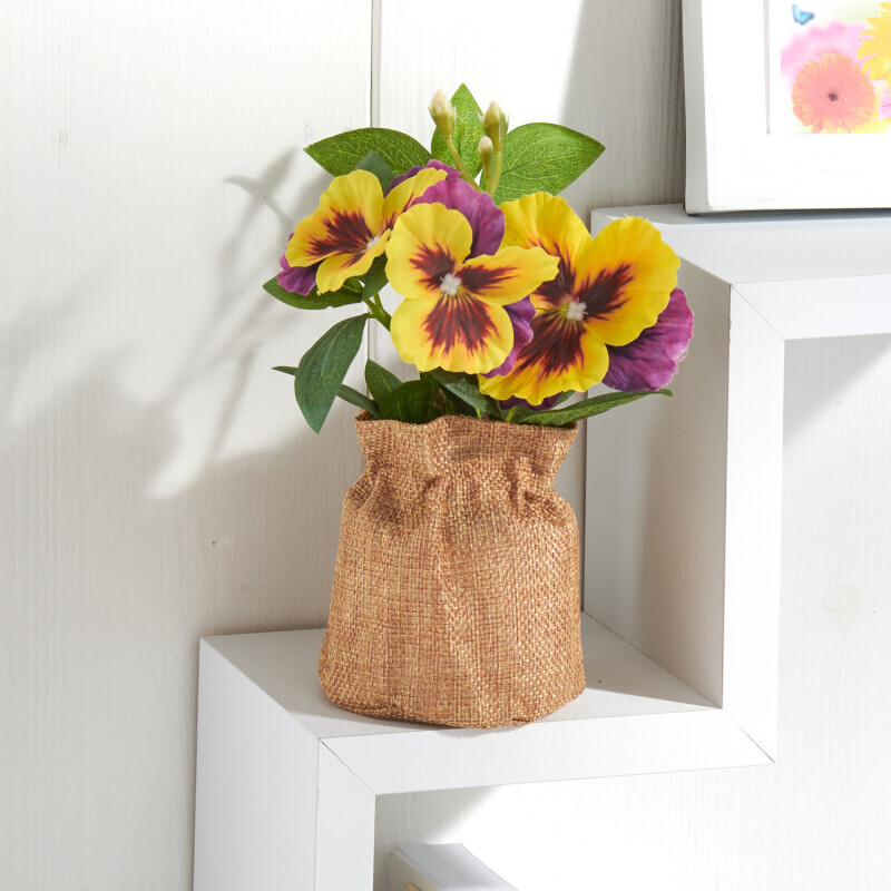 Maceška v jutovém květináči