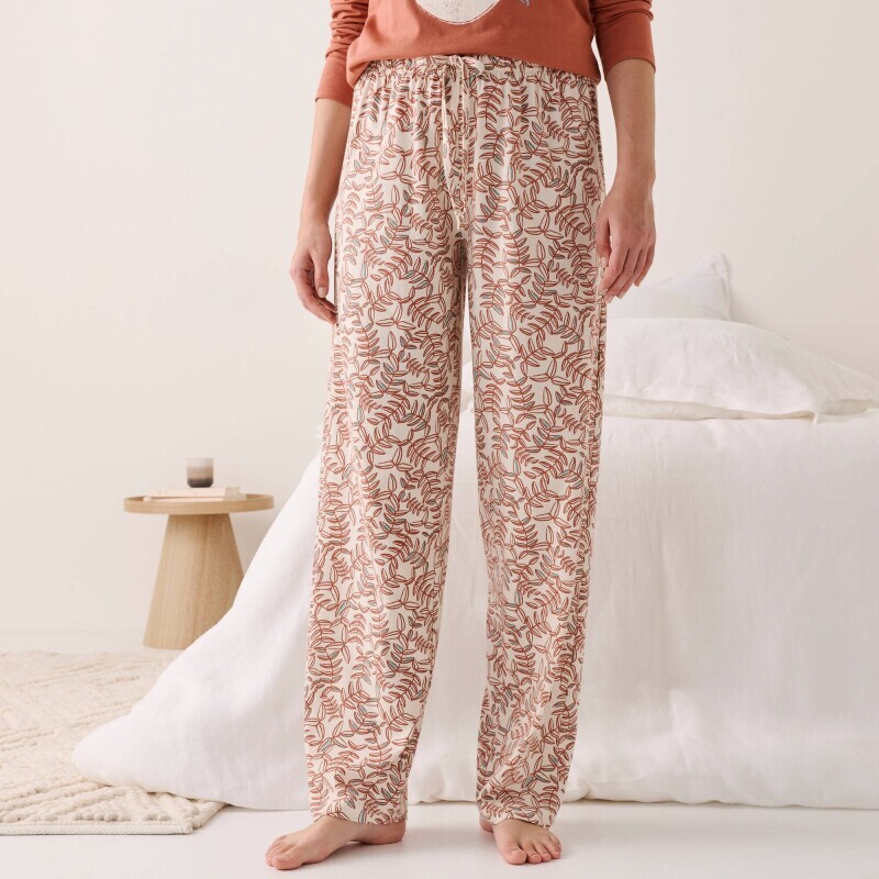 Spodnie piżamowe z nadrukiem liści i ściągaczem