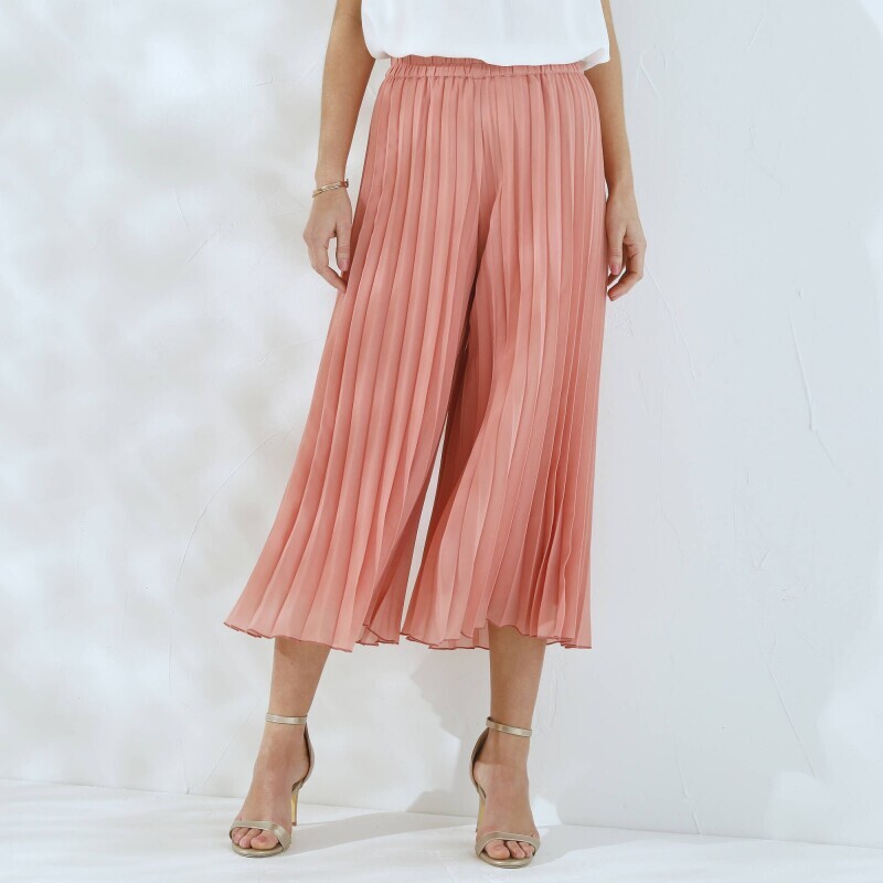 Plisované široké 7/8 kalhoty s pružným pasem