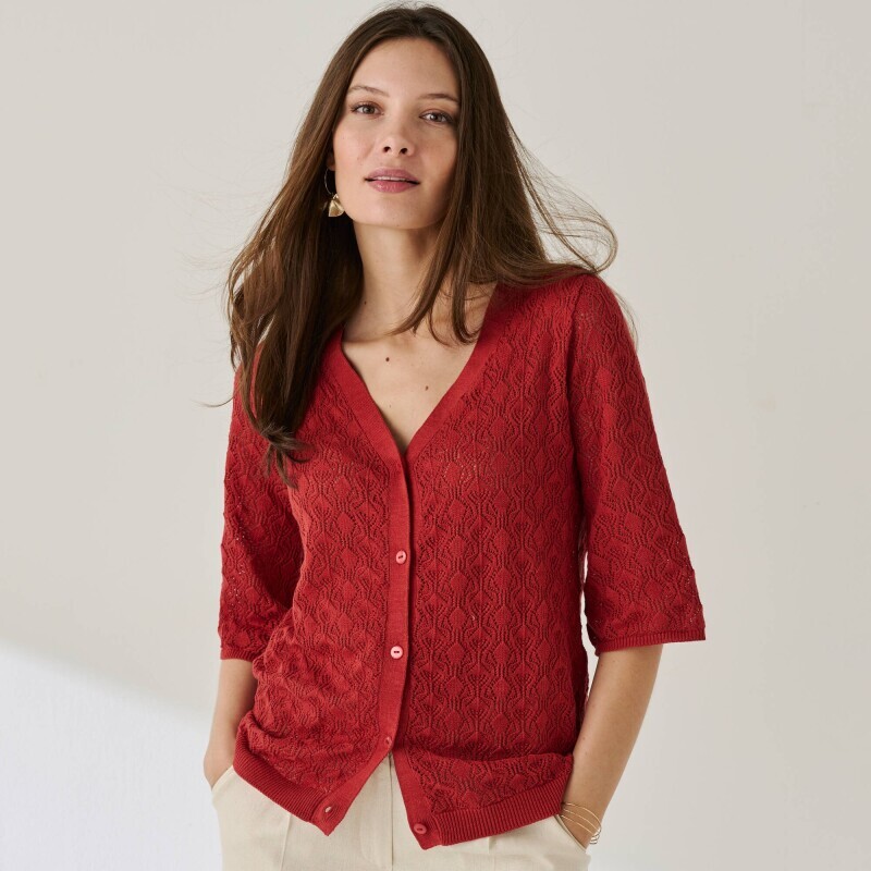 Kardigan ażurowy z rękawami 3/4