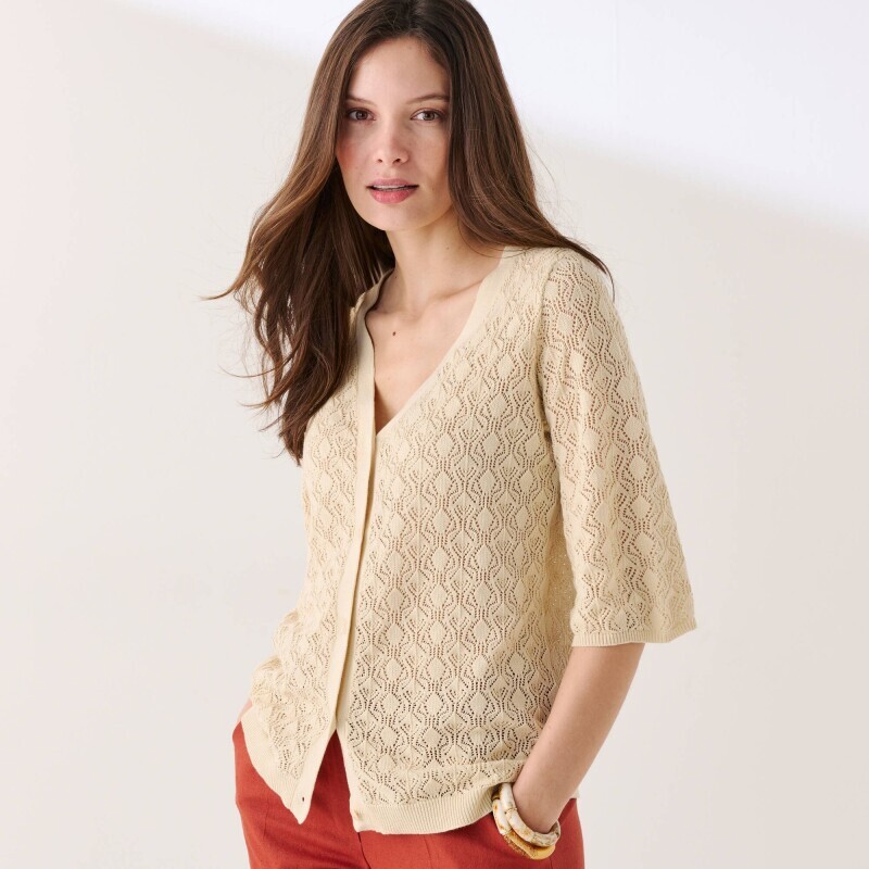 Kardigan ażurowy z rękawami 3/4