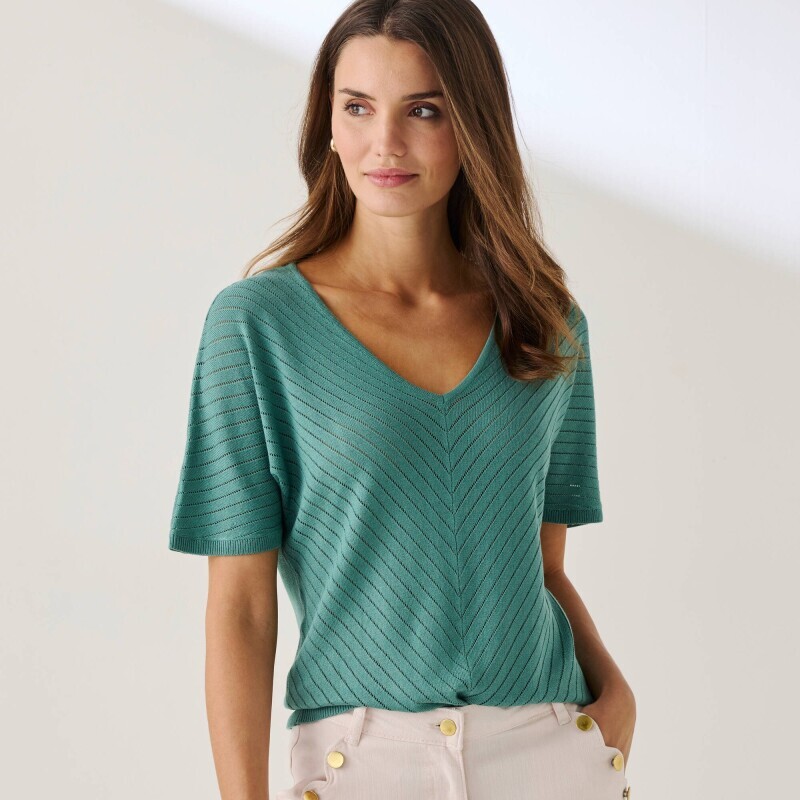 Bluzka dzianinowa ażurowa z dekoltem w serek