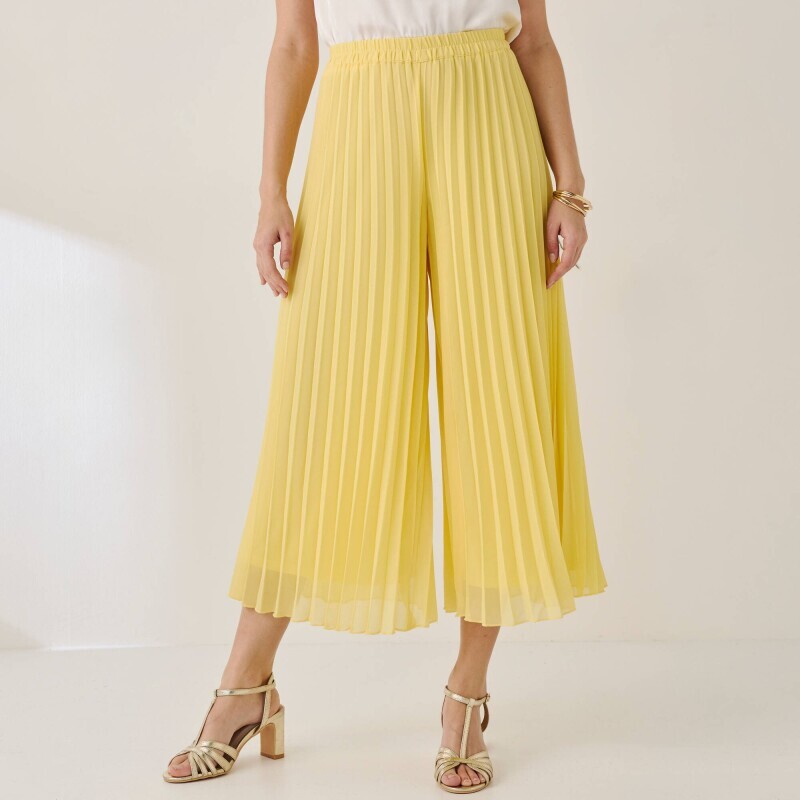 Rakott, széles 7/8-os nadrág rugalmas derékkal