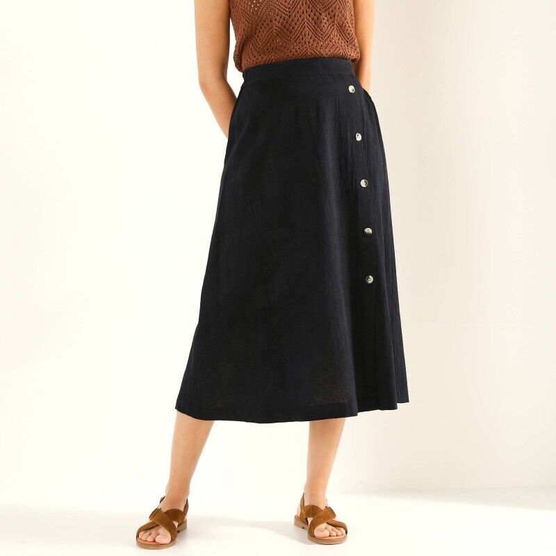 Jednofarebná sukňa z bavlny ľanu