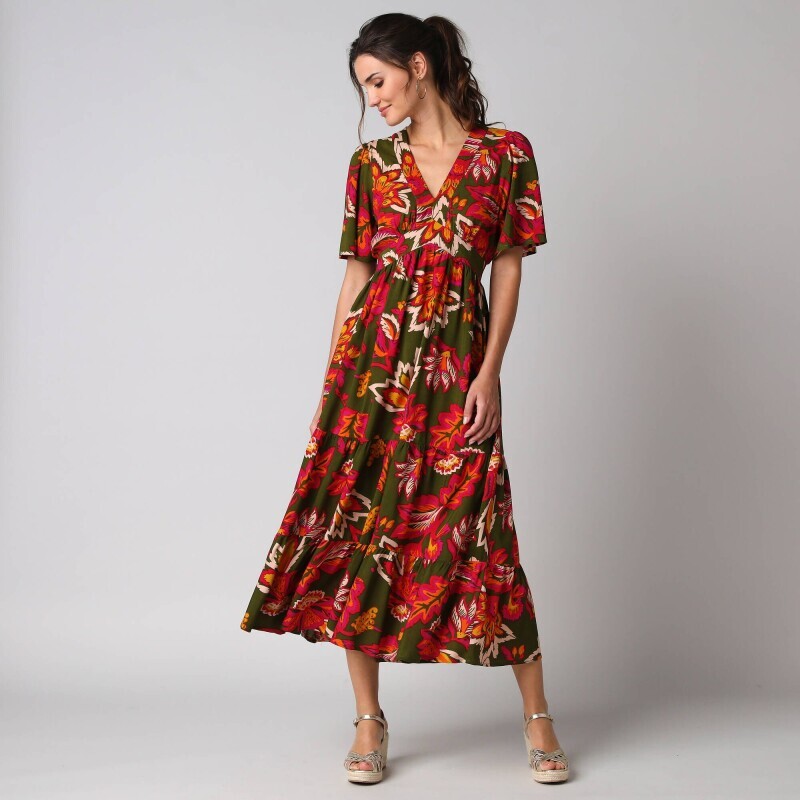 Dlouhé volánové šaty s potiskem