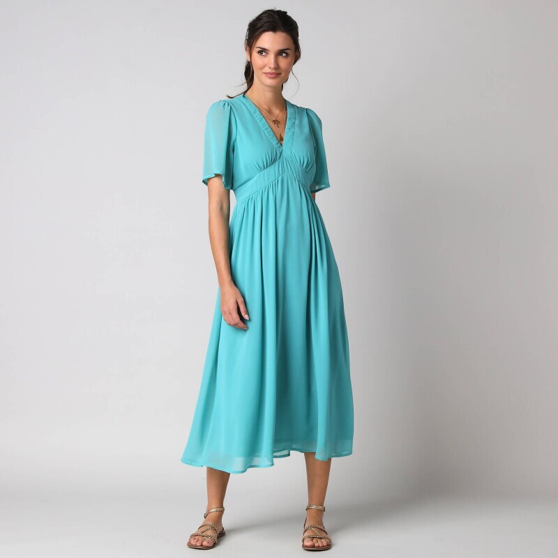 Dlouhé volánové jednobarevné šaty