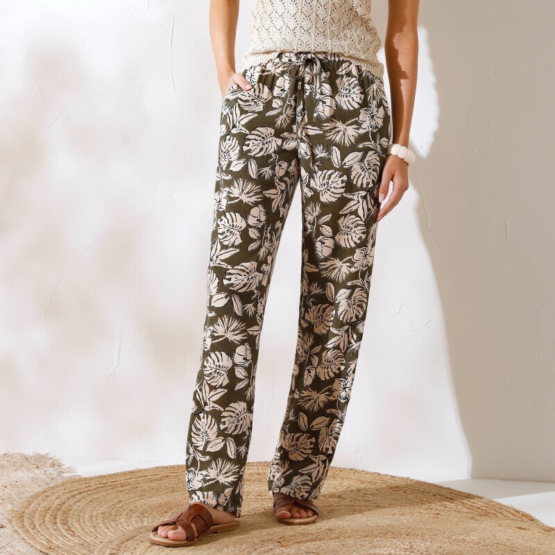 Široké nohavice s potlačou rastlín