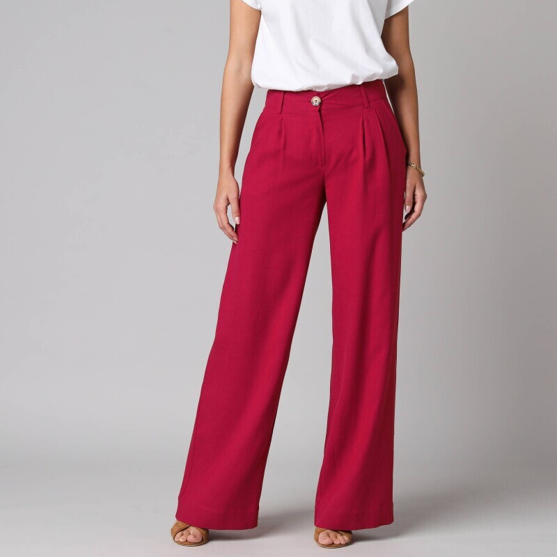 Široké jednobarevné kalhoty se záševky