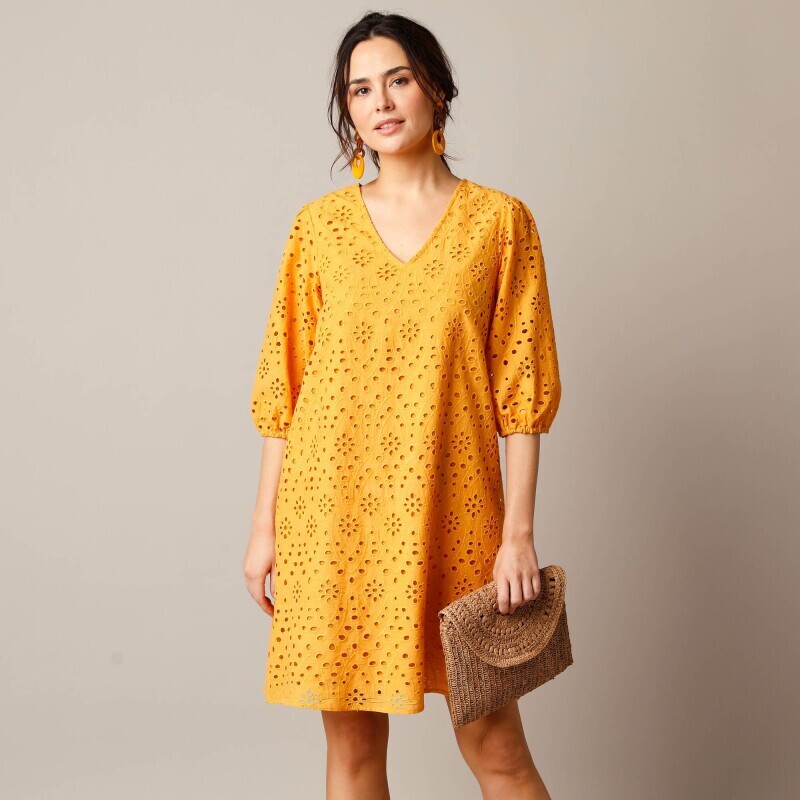 Сукня з вишивкою мадейри та рукавами 3/4