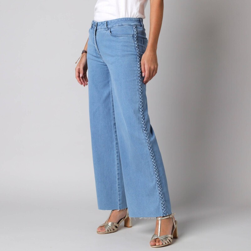 Široké 7/8 džíny s copánkovým zdobením