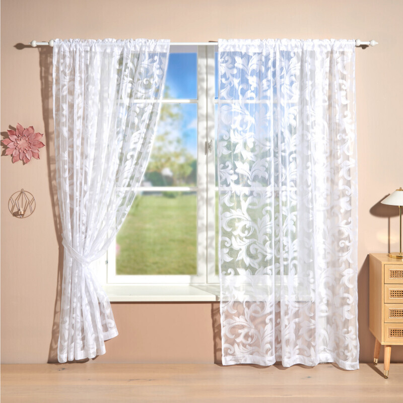 2-dílná záclona s pásky na zavázání