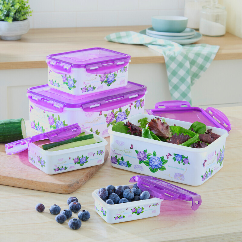 5 dóz na potraviny s víky Hortenzie