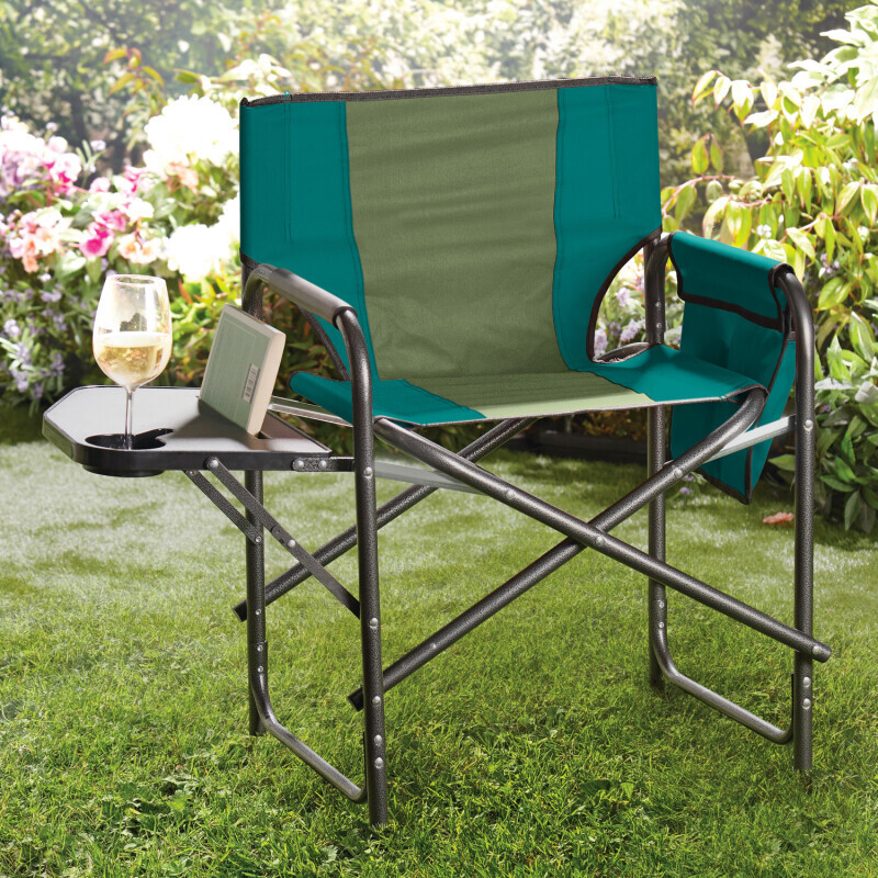 Scaun de camping cu măsuță laterală și buzunare