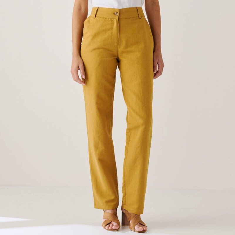 Chino nohavice zo zmesi bavlny a ľanu s pružným pásom