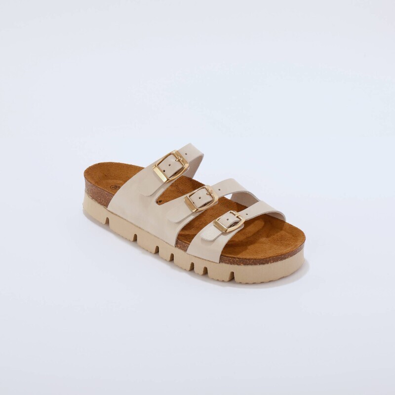 Skórzane kapcie z 3 klamrami