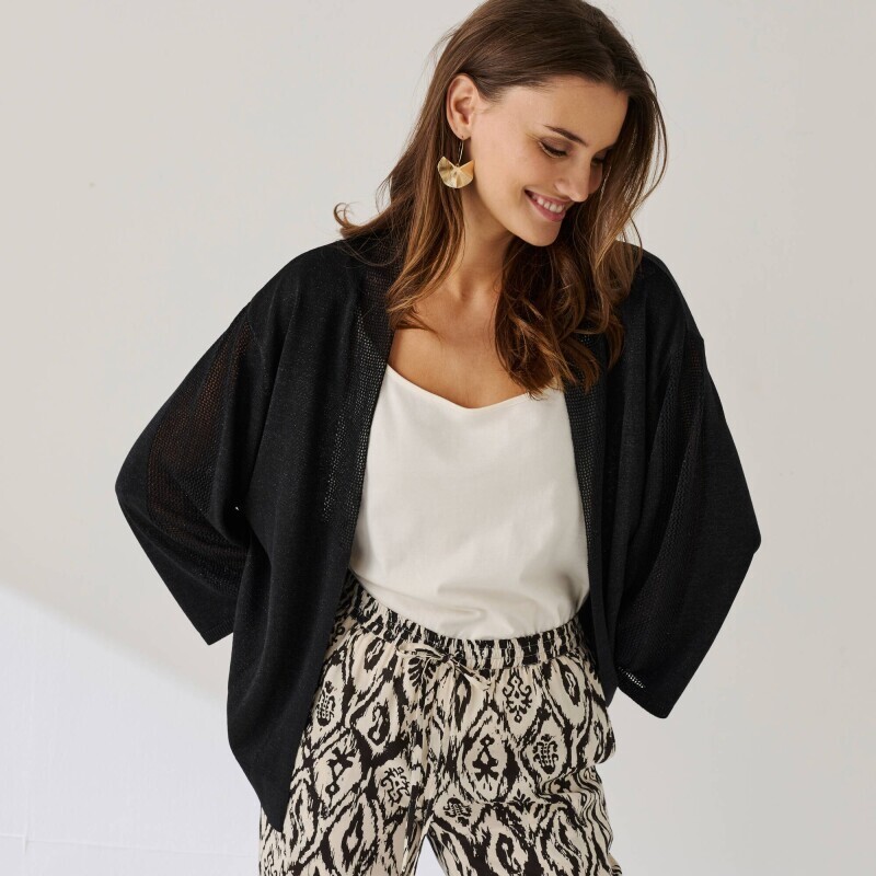 Kardigan s trbletom a širokými 7/8 rukávmi