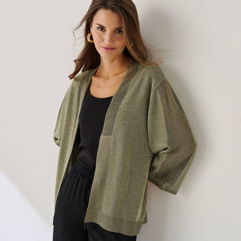 Kardigan s trbletom a širokými 7/8 rukávmi