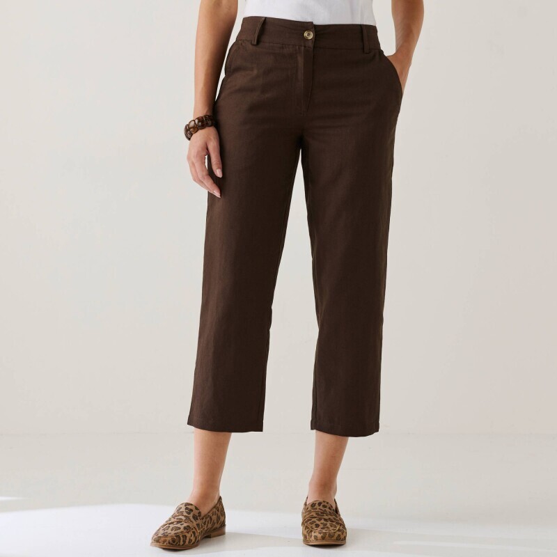 Pantaloni chino 3/4 simpli din amestec de bumbac și in