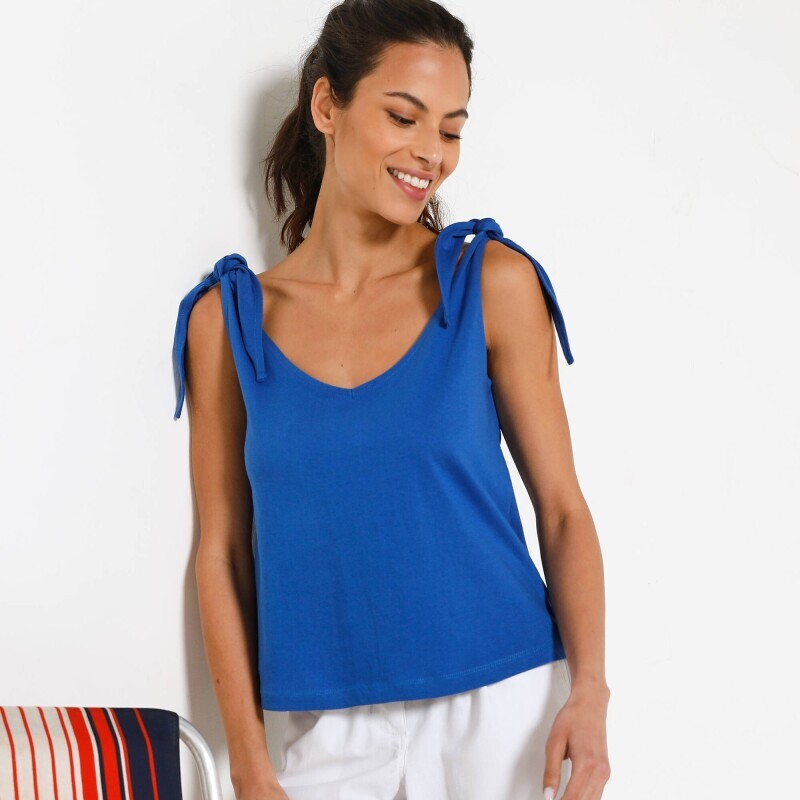 Bluzka z dekoltem w serek i wiązaniem na ramiączkach