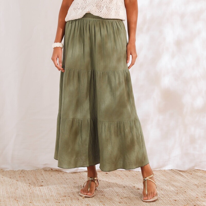 Fustă lungă cu volane din muselină