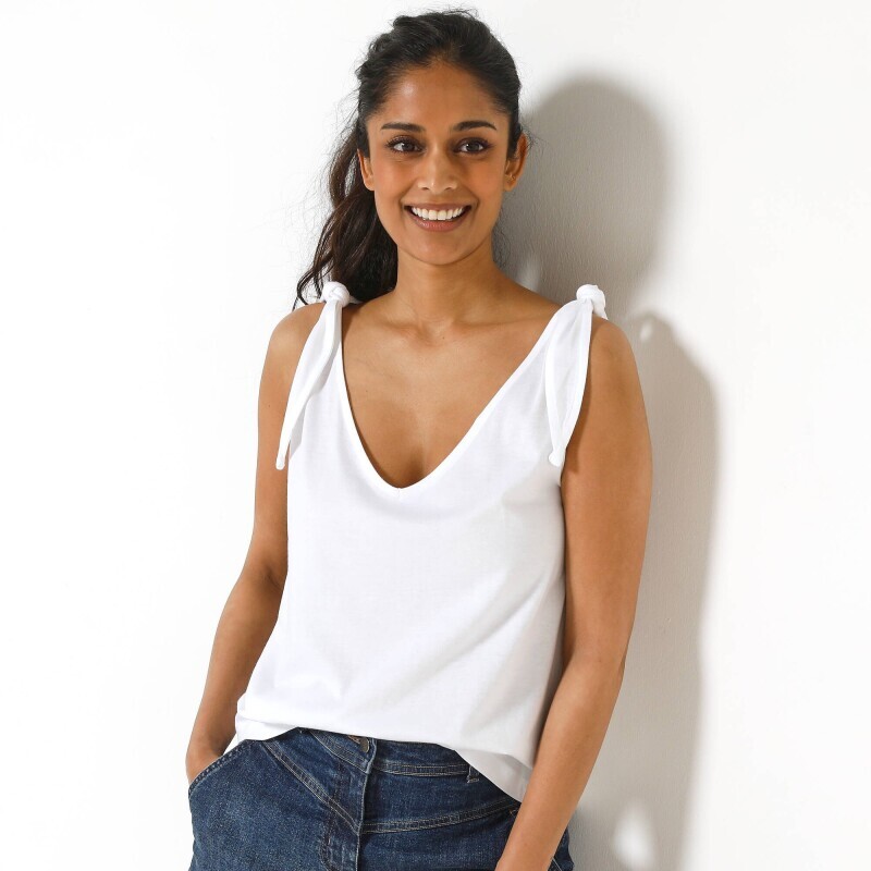 Bluzka z dekoltem w serek i wiązaniem na ramiączkach