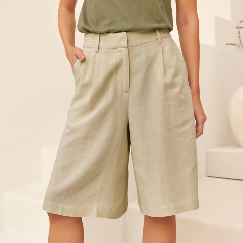 Широкі бермуди з лляною сумішшю
