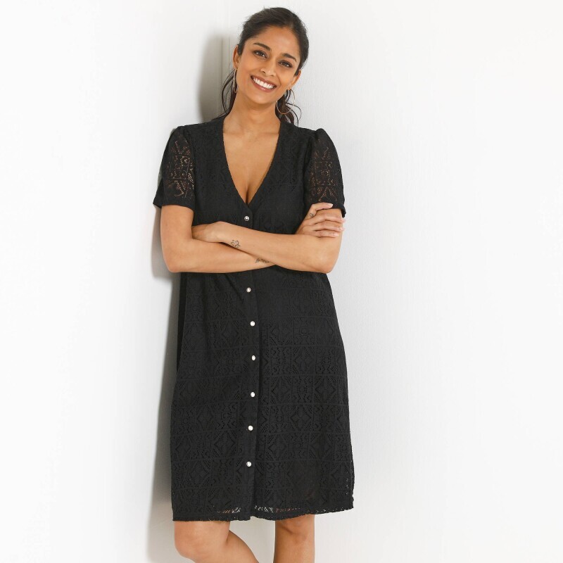 Koronkowa krótka sukienka z guzikami