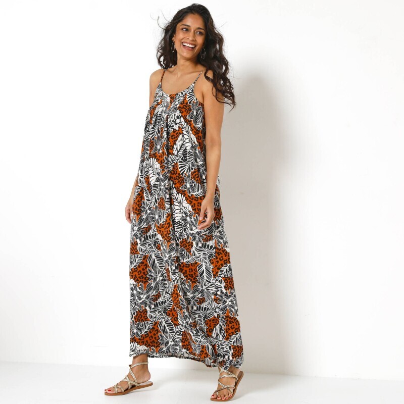 Długa, przewiewna sukienka z nadrukiem