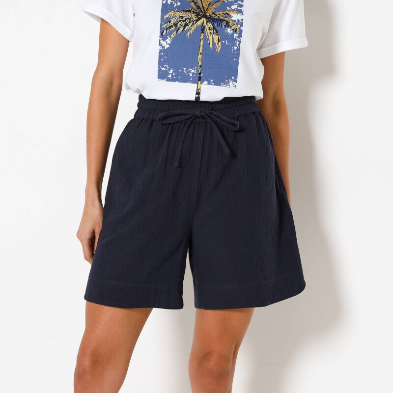 Muślinowe szorty z szerokimi nogawkami i wysoką gumką w pasie