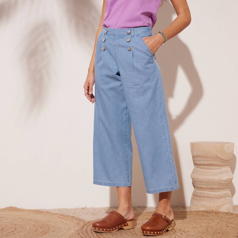 Широкі джинси 7/8 з декоративними ґудзиками