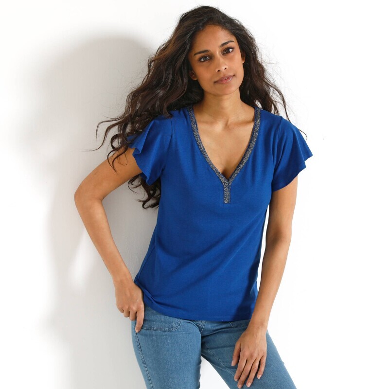 Футболка з V-подібним вирізом та блискітками