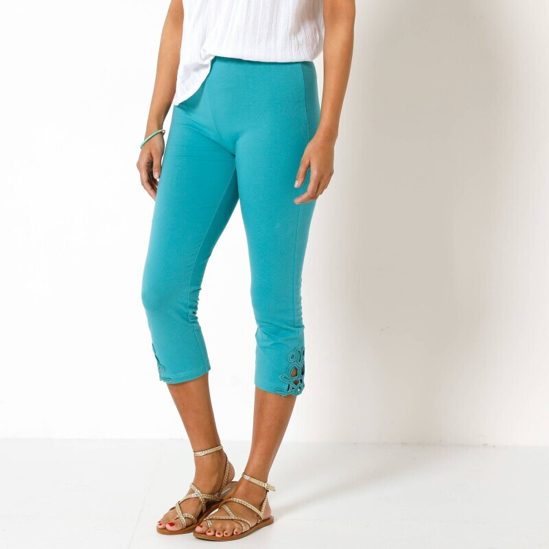 Legginsy 3/4 z makramą i gumką w pasie