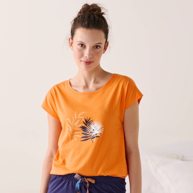 Bluzka piżamowa z krótkim rękawem i nadrukiem tropikalnym